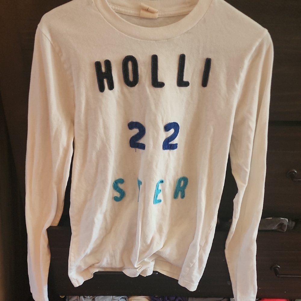 Hollister White Long Sleeve with Blue Accents